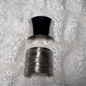 NWOT Two Chunky Wrist Cuff Silver Colored Open Bangle Bracelets
